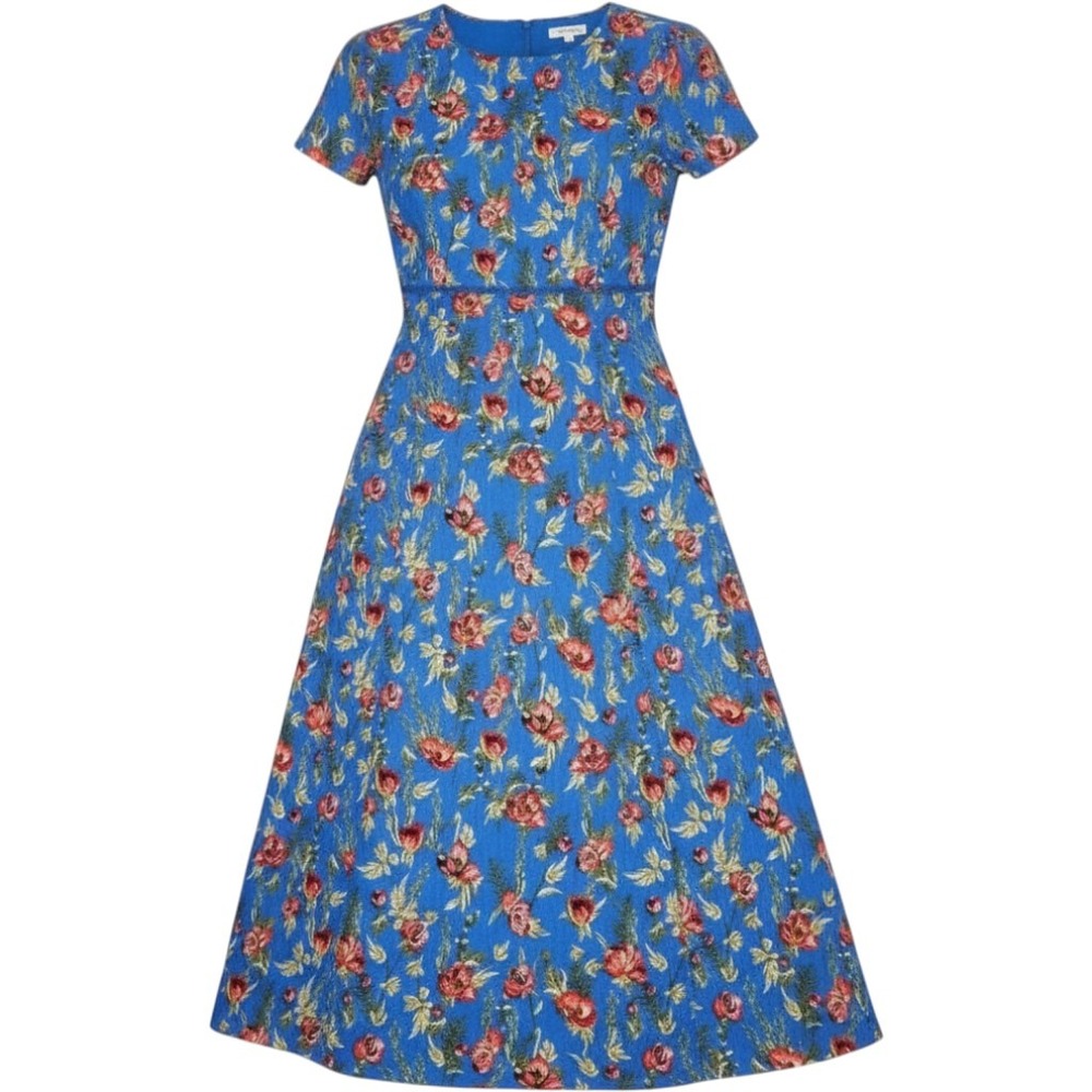 Umgee USA Blue Floral Maxi Dress Short Sleeve Button Front Lace Trim Size M NEW